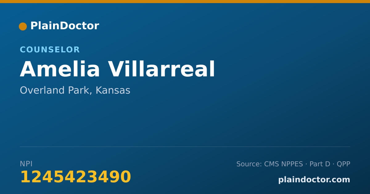 Shareable card for Amelia Villarreal - Counselor, Overland Park, KS