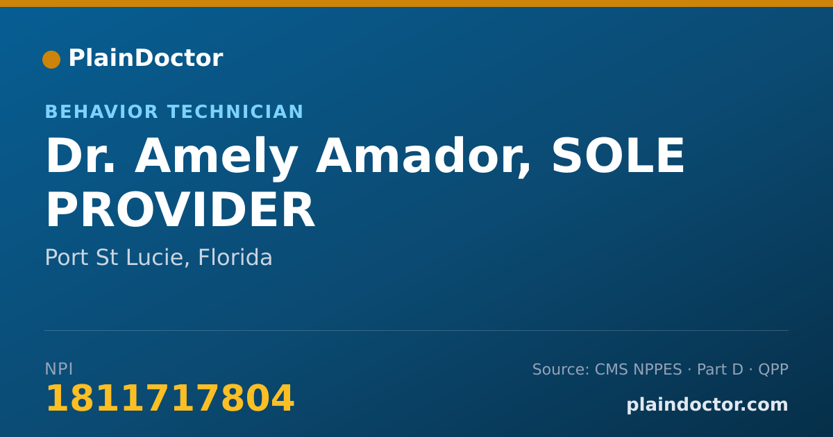 Shareable card for Amely Amador, SOLE PROVIDER - Behavior Technician, Port St Lucie, FL