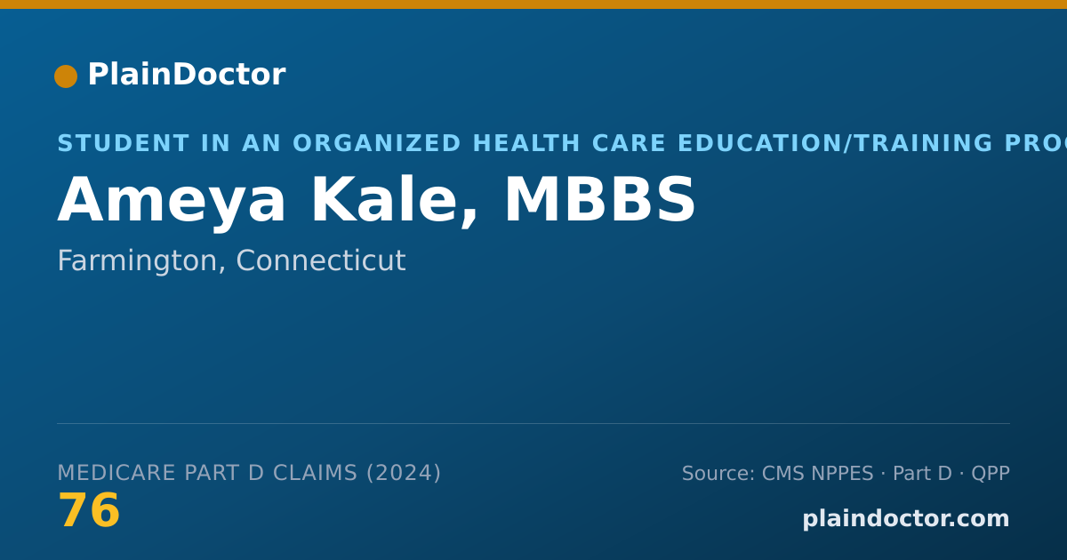 Shareable card for Ameya Kale, MBBS - Student in an Organized Health Care Education/Training Program, Farmington, CT