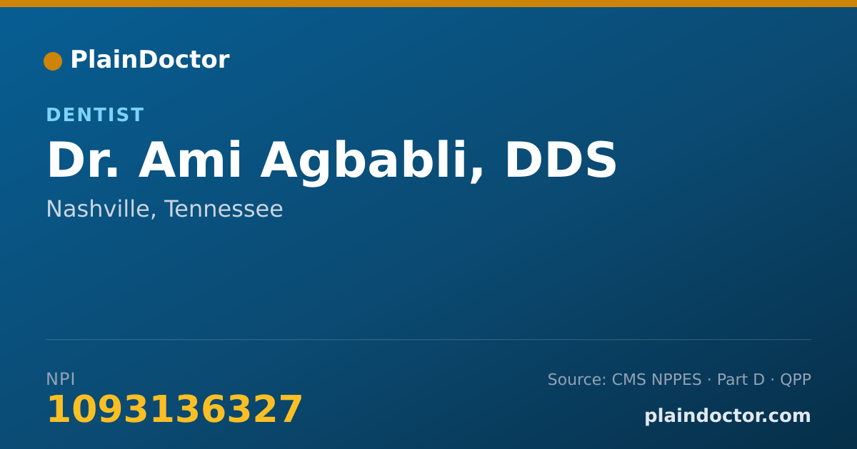 Shareable card for Ami Agbabli, DDS - Dentist, Nashville, TN