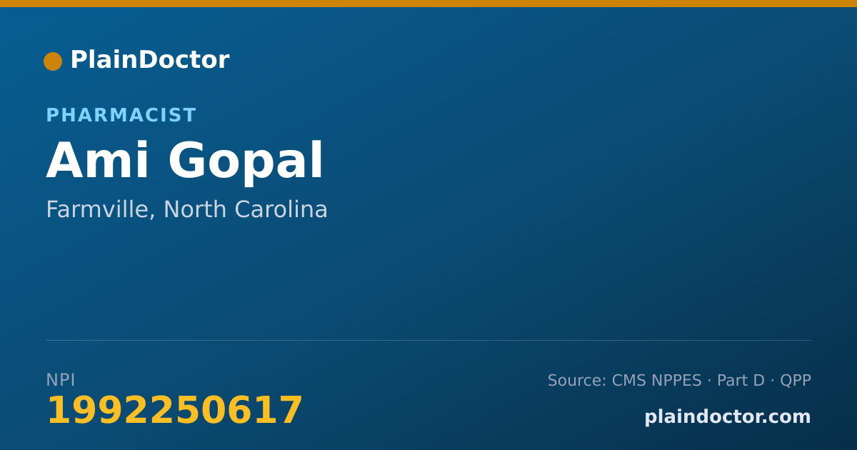 Shareable card for Ami Gopal - Pharmacist, Farmville, NC