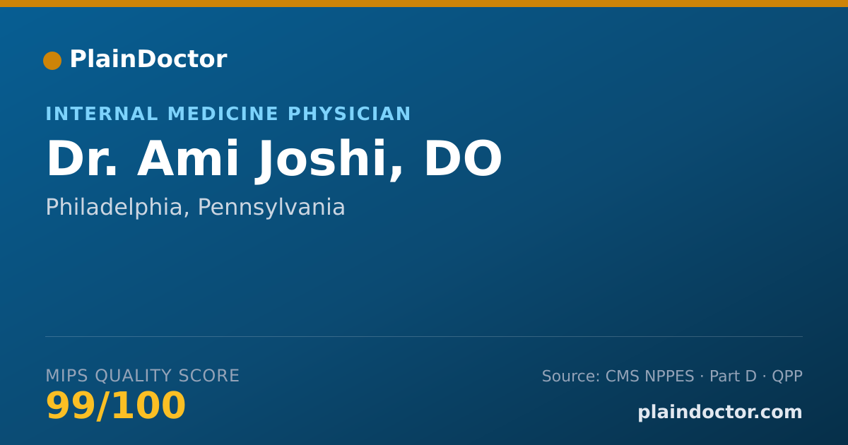 Shareable card for Ami Joshi, DO - Internal Medicine Physician, Philadelphia, PA