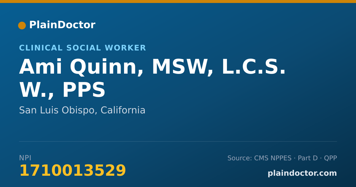 Shareable card for Ami Quinn, MSW, L.C.S. W., PPS - Clinical Social Worker, San Luis Obispo, CA
