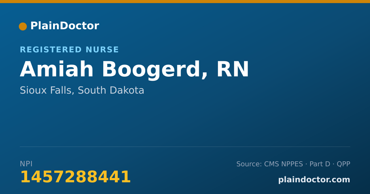 Shareable card for Amiah Boogerd, RN - Registered Nurse, Sioux Falls, SD
