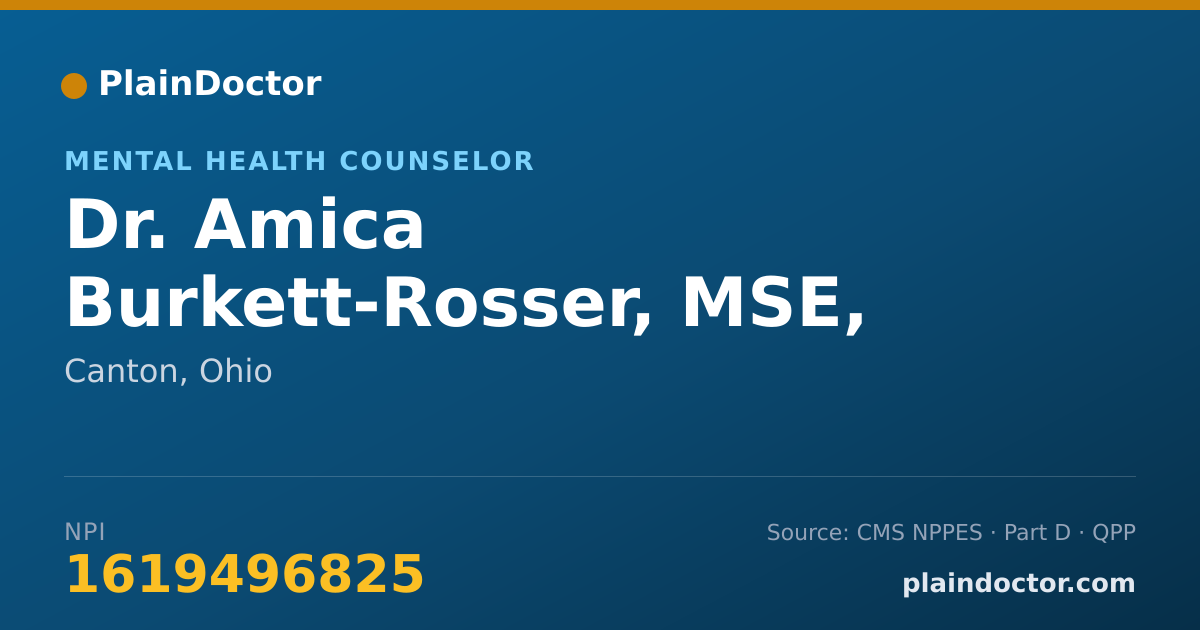 Shareable card for Amica Burkett-Rosser, MSE, LPC - Mental Health Counselor, Canton, OH
