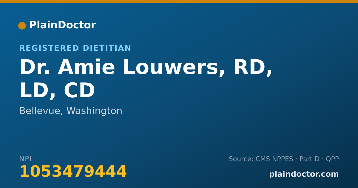 Shareable card for Amie Louwers, RD, LD, CD - Registered Dietitian, Bellevue, WA