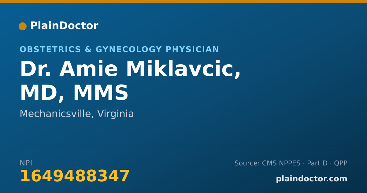 Shareable card for Amie Miklavcic, MD, MMS - Obstetrics & Gynecology Physician, Mechanicsville, VA