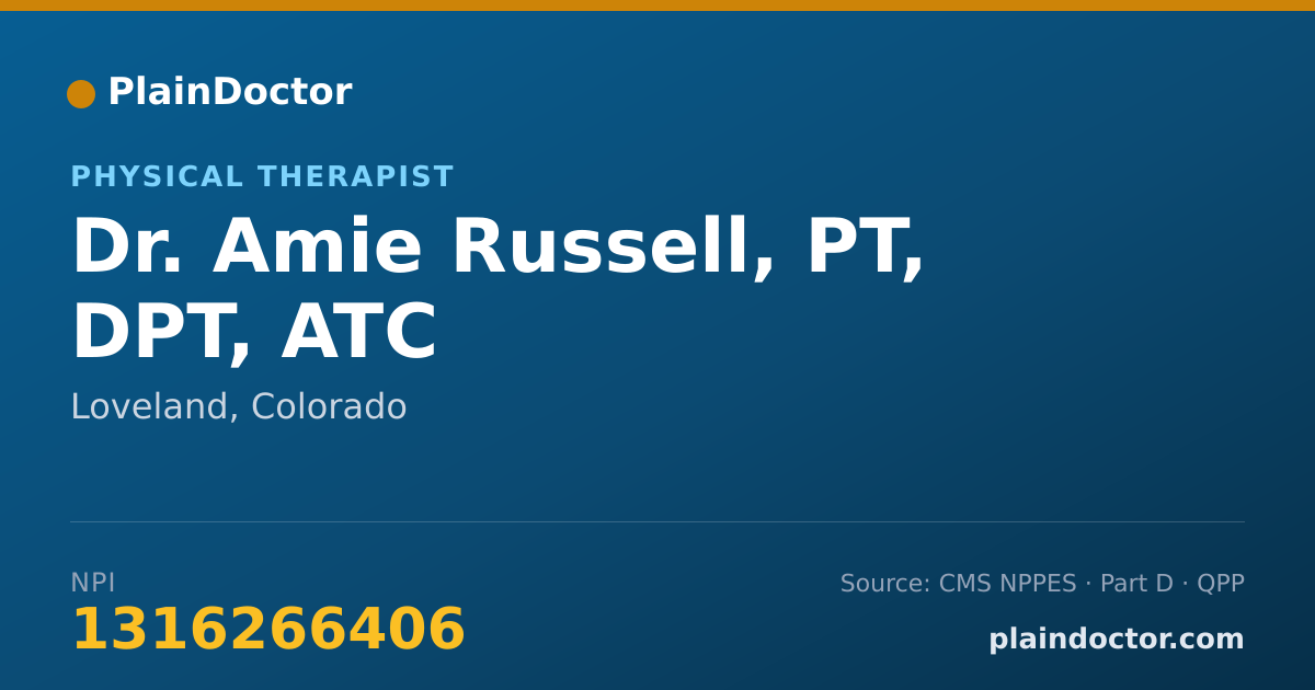 Shareable card for Amie Russell, PT, DPT, ATC - Physical Therapist, Loveland, CO