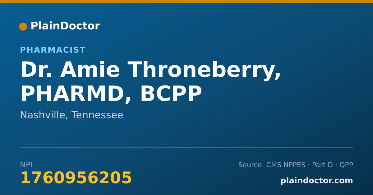 Shareable card for Amie Throneberry, PHARMD, BCPP - Pharmacist, Nashville, TN