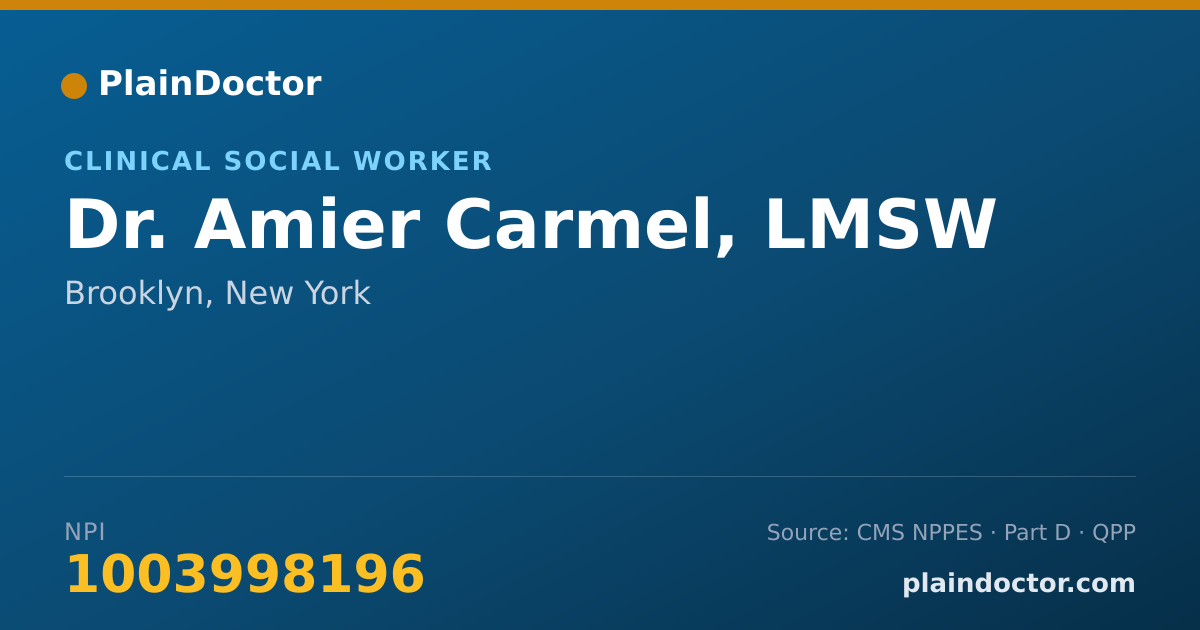 Shareable card for Amier Carmel, LMSW - Clinical Social Worker, Brooklyn, NY