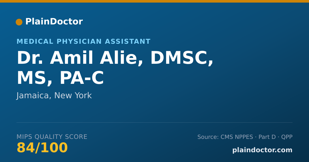 Shareable card for Amil Alie, DMSC, MS, PA-C - Medical Physician Assistant, Jamaica, NY