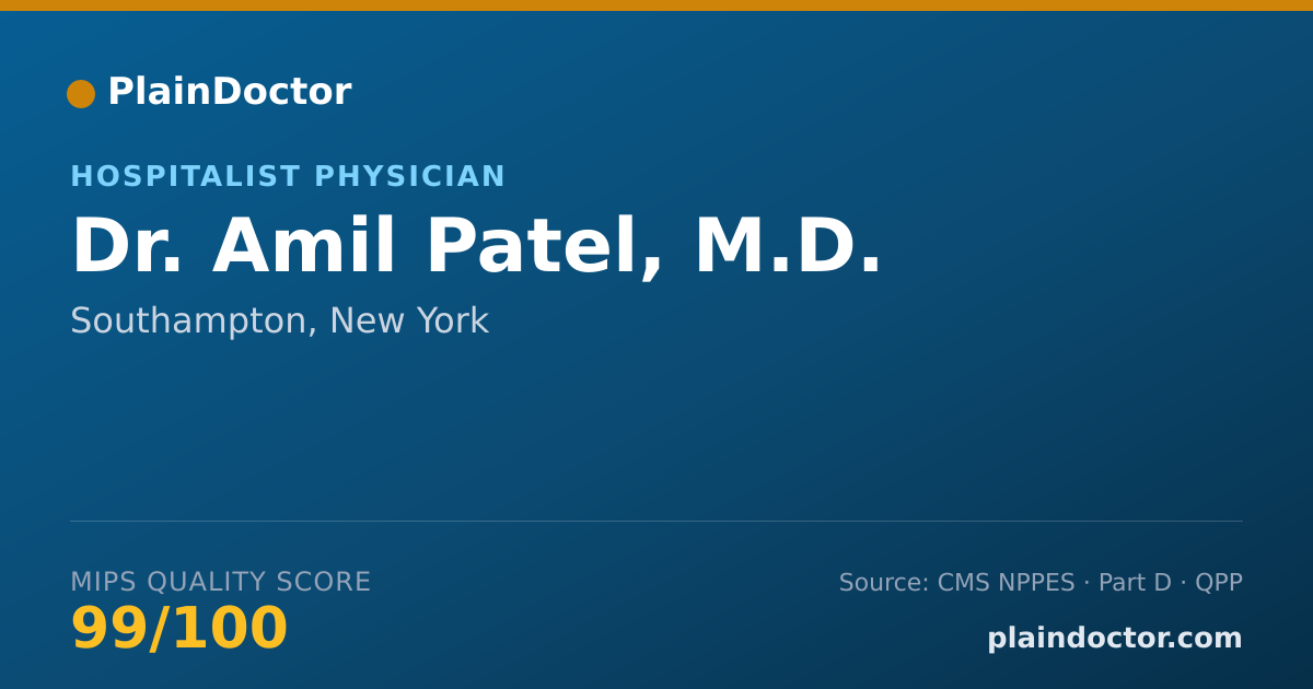 Shareable card for Amil Patel, M.D. - Hospitalist Physician, Southampton, NY