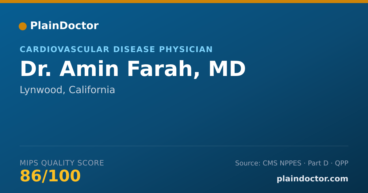 Shareable card for Amin Farah, MD - Cardiovascular Disease Physician, Lynwood, CA