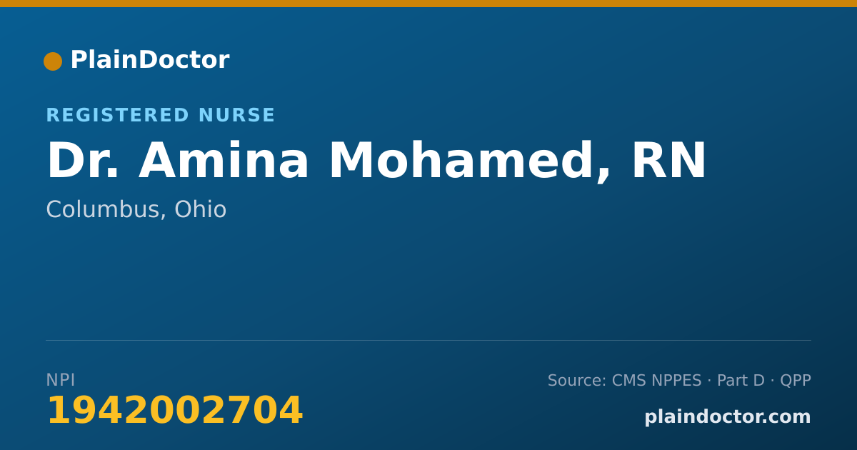 Shareable card for Amina Mohamed, RN - Registered Nurse, Columbus, OH