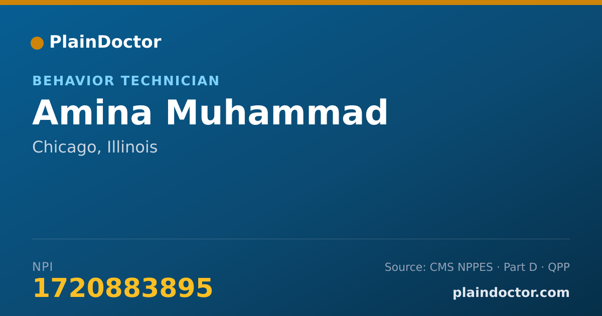 Shareable card for Amina Muhammad - Behavior Technician, Chicago, IL