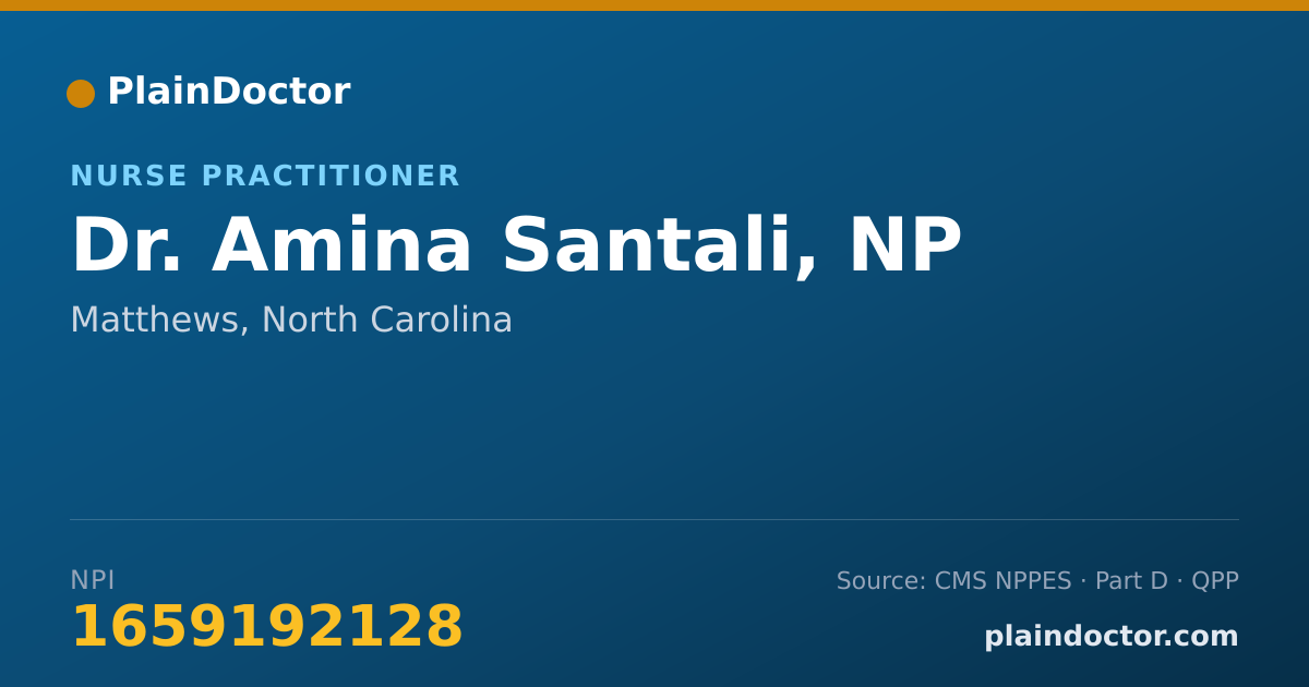 Shareable card for Amina Santali, NP - Nurse Practitioner, Matthews, NC