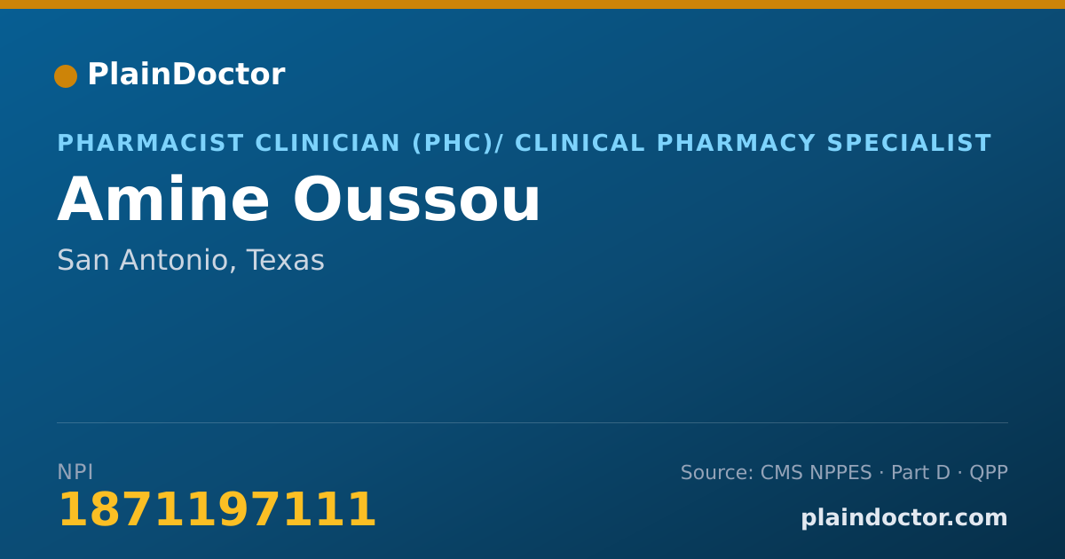 Shareable card for Amine Oussou - Pharmacist Clinician (PhC)/ Clinical Pharmacy Specialist, San Antonio, TX