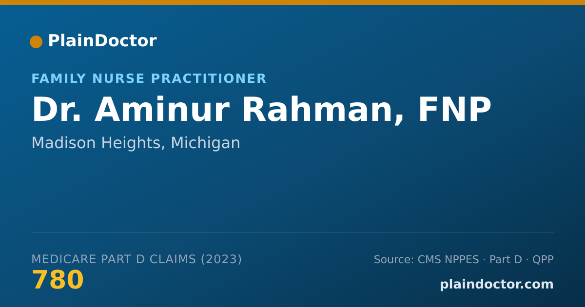 Shareable card for Aminur Rahman, FNP - Family Nurse Practitioner, Madison Heights, MI