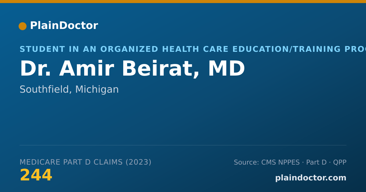 Shareable card for Amir Beirat, MD - Student in an Organized Health Care Education/Training Program, Southfield, MI