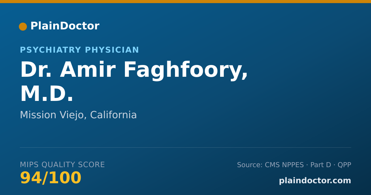 Shareable card for Amir Faghfoory, M.D. - Psychiatry Physician, Mission Viejo, CA