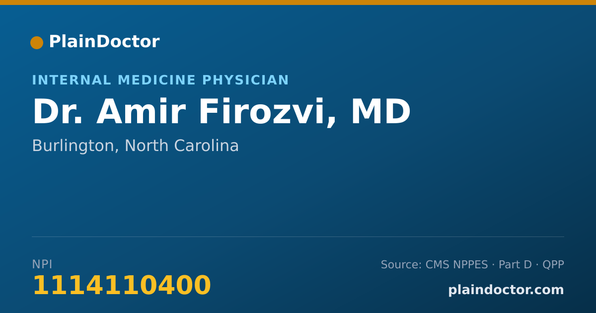 Shareable card for Amir Firozvi, MD - Internal Medicine Physician, Burlington, NC