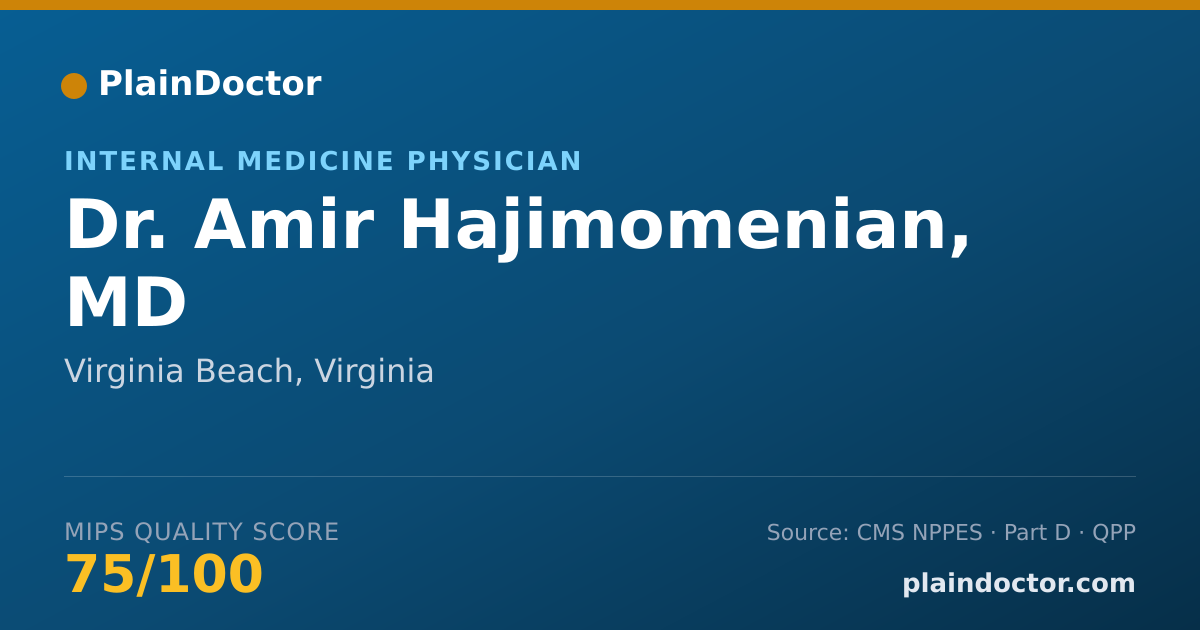 Shareable card for Amir Hajimomenian, MD - Internal Medicine Physician, Virginia Beach, VA