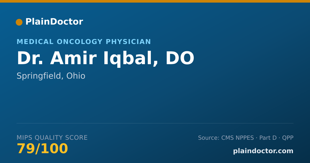 Shareable card for Amir Iqbal, DO - Medical Oncology Physician, Springfield, OH
