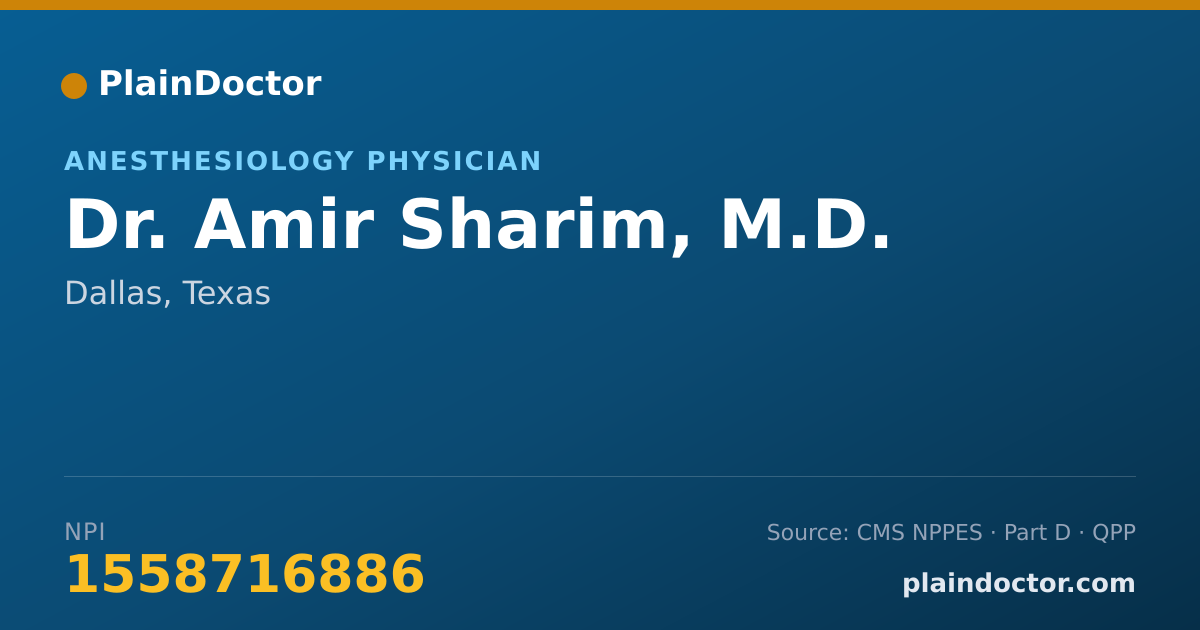 Shareable card for Amir Sharim, M.D. - Anesthesiology Physician, Dallas, TX