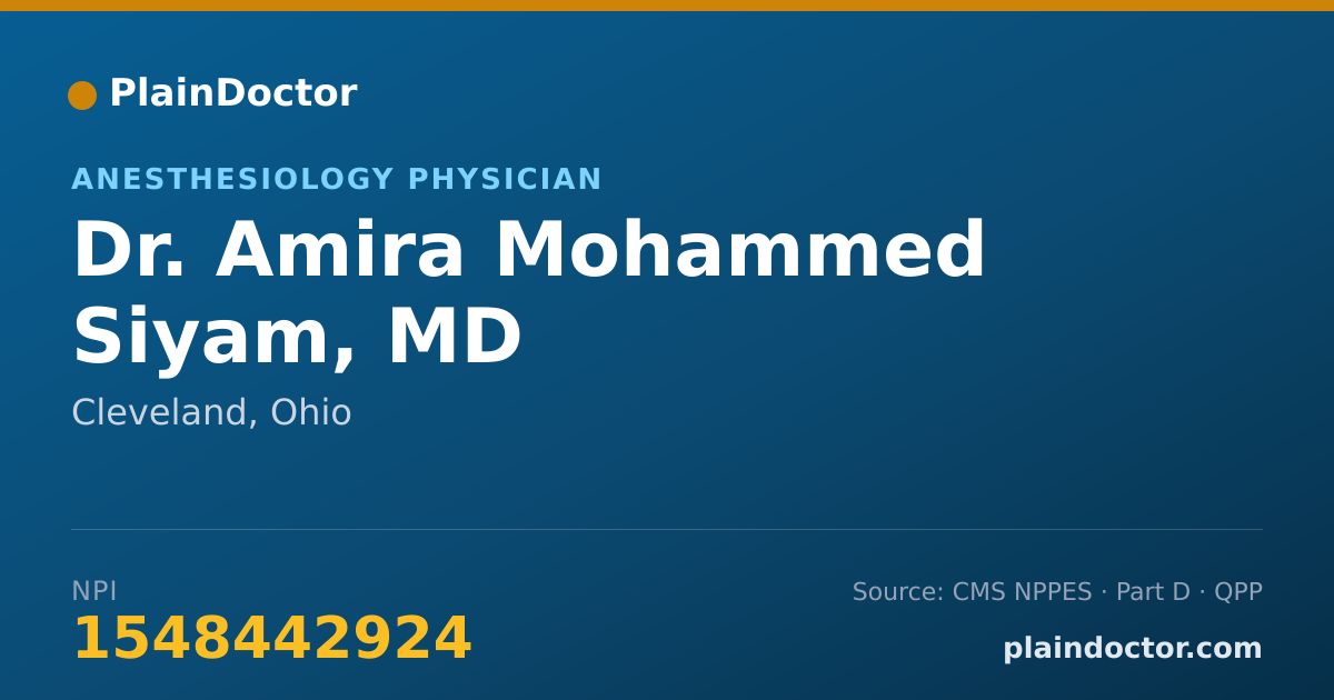Shareable card for Amira Mohammed Siyam, MD - Anesthesiology Physician, Cleveland, OH