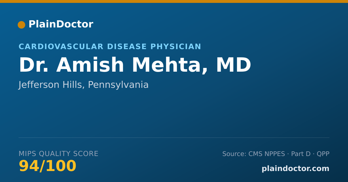 Shareable card for Amish Mehta, MD - Cardiovascular Disease Physician, Jefferson Hills, PA
