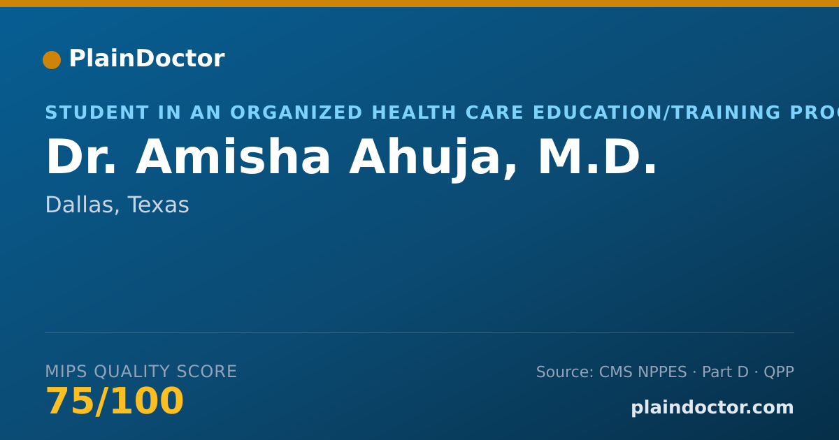 Shareable card for Amisha Ahuja, M.D. - Student in an Organized Health Care Education/Training Program, Dallas, TX