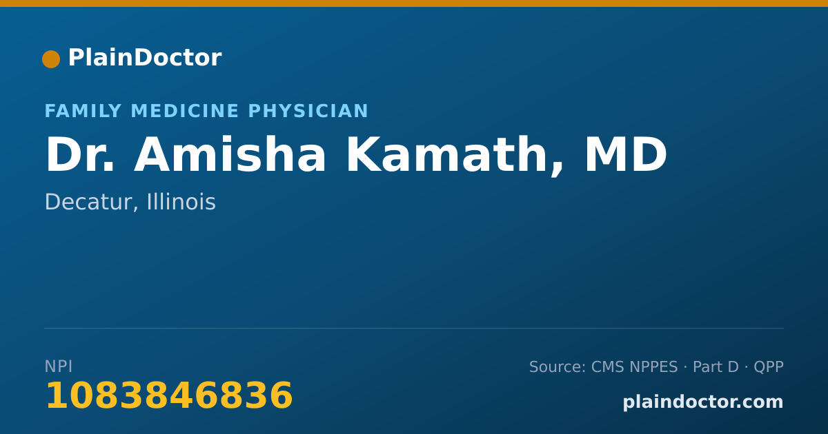 Shareable card for Amisha Kamath, MD - Family Medicine Physician, Decatur, IL