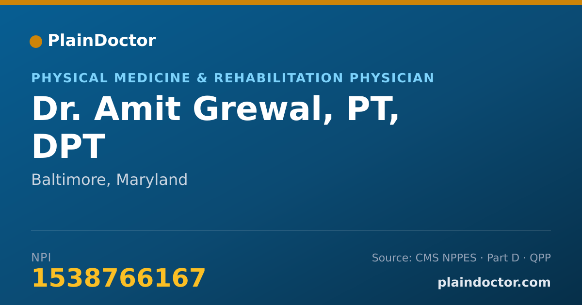 Shareable card for Amit Grewal, PT, DPT - Physical Medicine & Rehabilitation Physician, Baltimore, MD