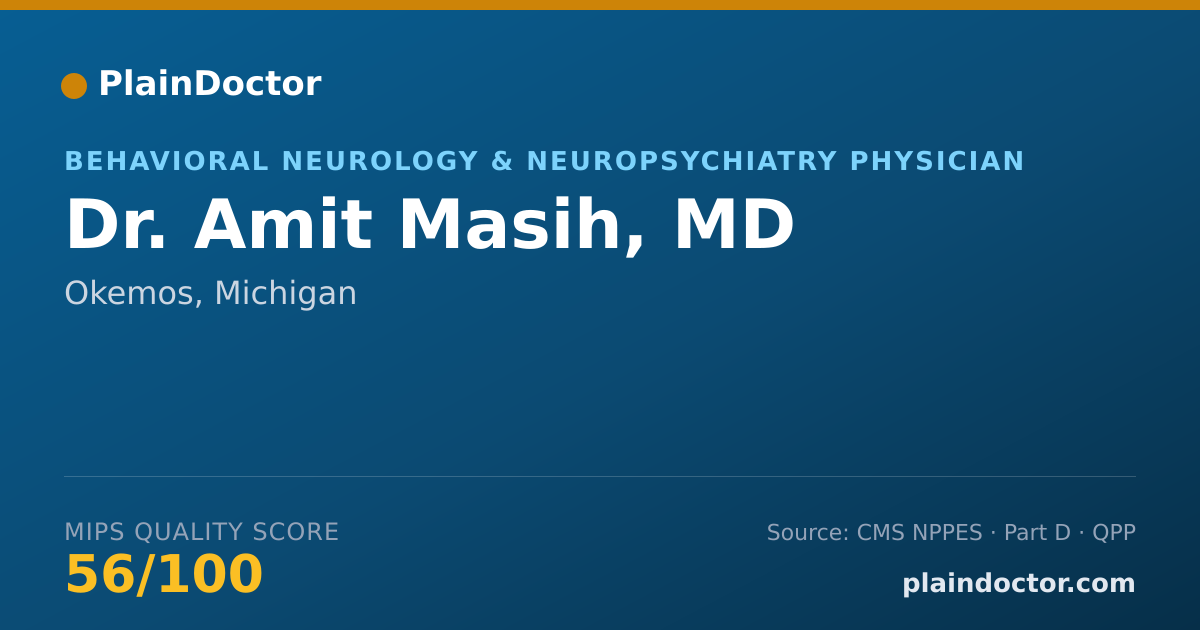 Shareable card for Amit Masih, MD - Behavioral Neurology & Neuropsychiatry Physician, Okemos, MI
