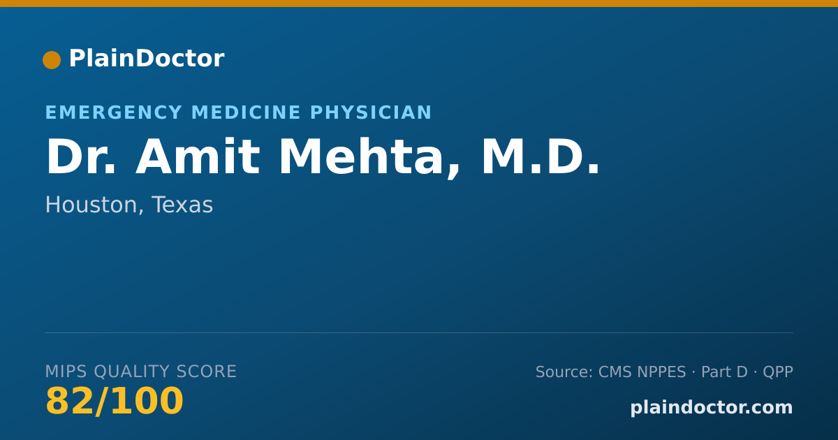 Shareable card for Amit Mehta, M.D. - Emergency Medicine Physician, Houston, TX