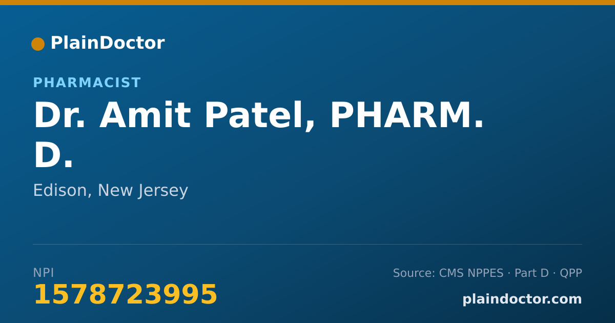 Shareable card for Amit Patel, PHARM. D. - Pharmacist, Edison, NJ