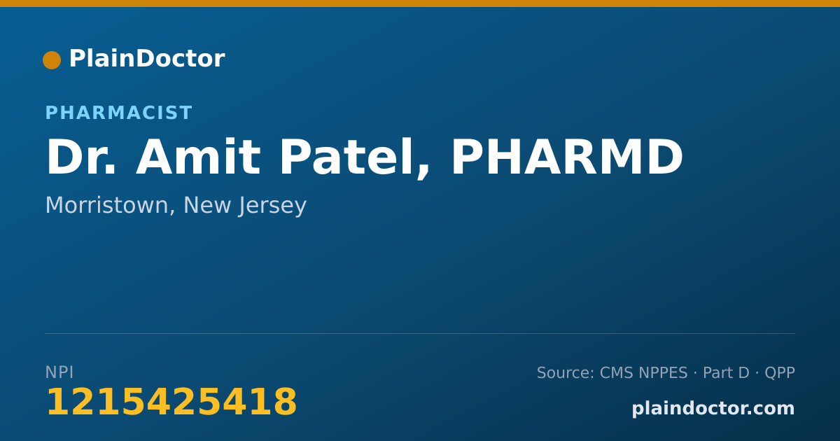 Shareable card for Amit Patel, PHARMD - Pharmacist, Morristown, NJ