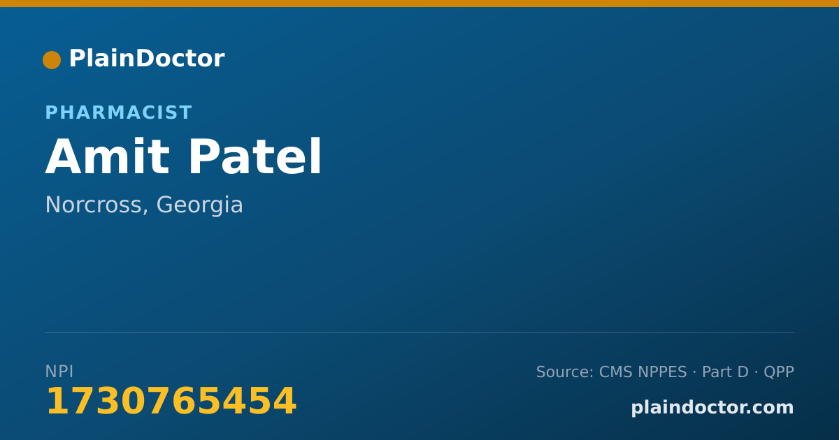 Shareable card for Amit Patel - Pharmacist, Norcross, GA
