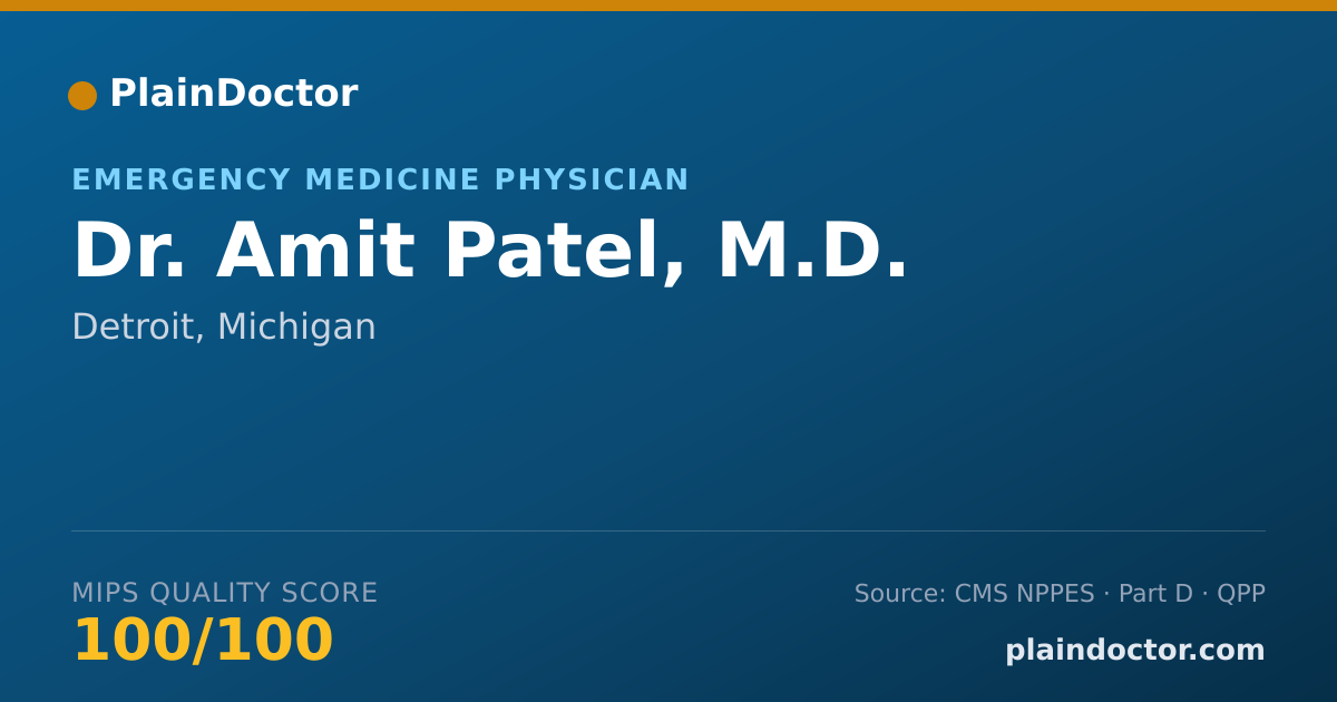 Shareable card for Amit Patel, M.D. - Emergency Medicine Physician, Detroit, MI