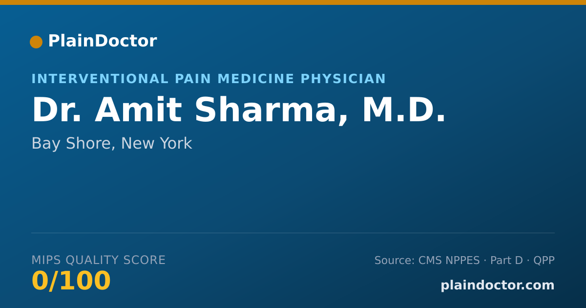 Shareable card for Amit Sharma, M.D. - Pain Medicine (Anesthesiology) Physician, Bay Shore, NY