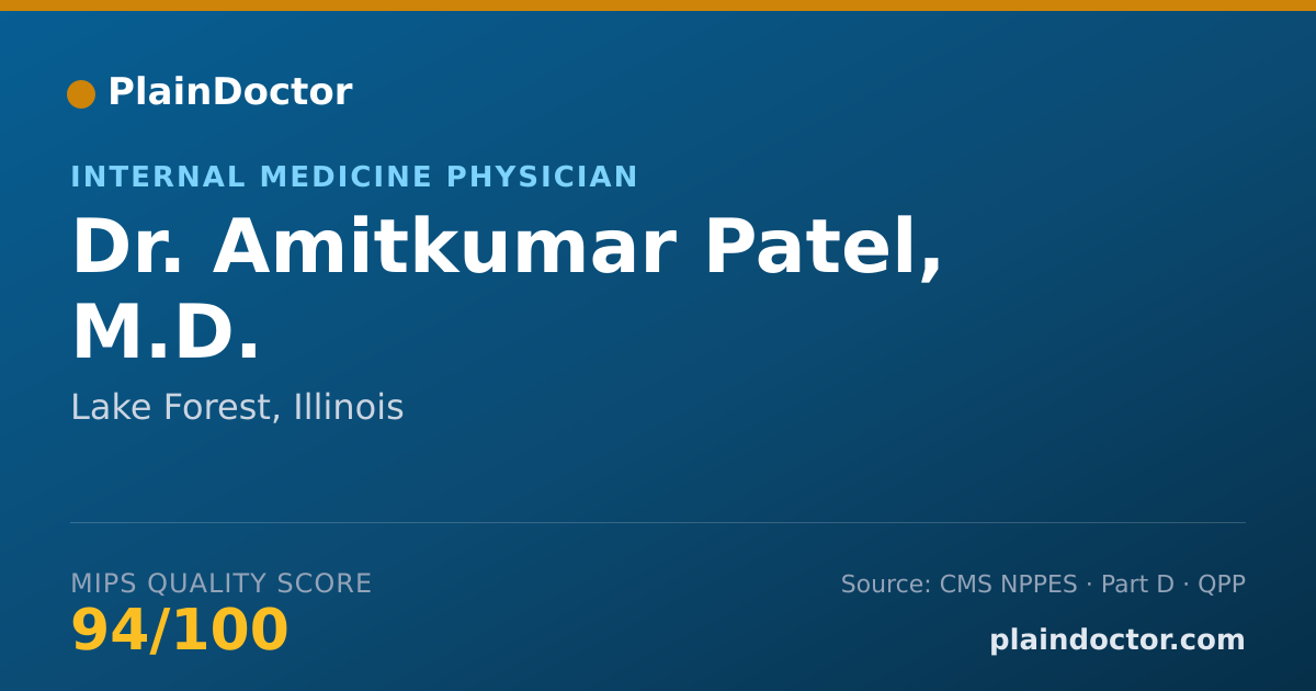 Shareable card for Amitkumar Patel, M.D. - Internal Medicine Physician, Lake Forest, IL