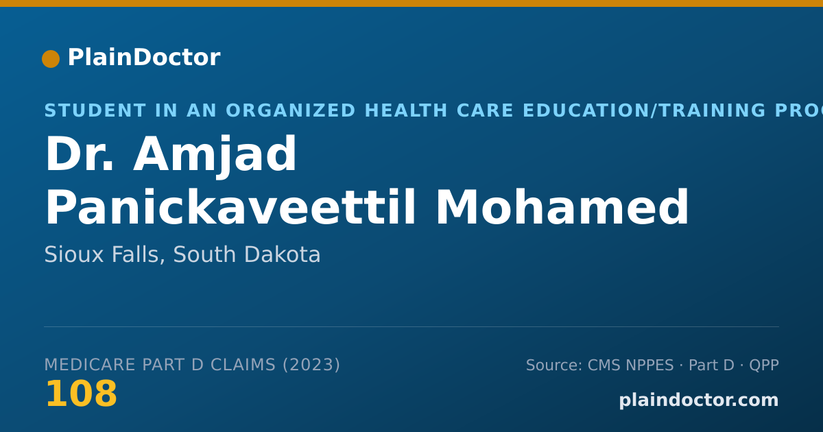 Shareable card for Amjad Panickaveettil Mohamed Basheer, MBBS - Student in an Organized Health Care Education/Training Program, Sioux Falls, SD