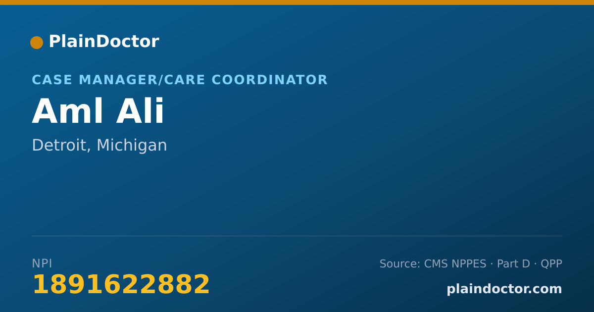 Shareable card for Aml Ali - Case Manager/Care Coordinator, Detroit, MI
