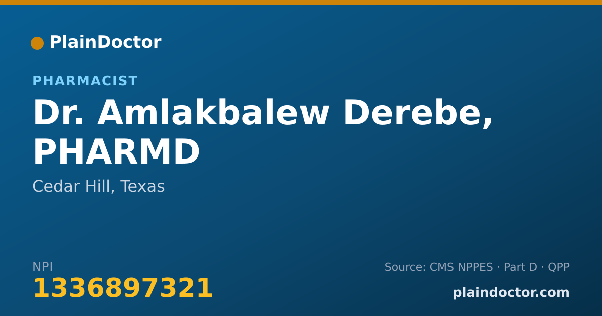 Shareable card for Amlakbalew Derebe, PHARMD - Pharmacist, Cedar Hill, TX