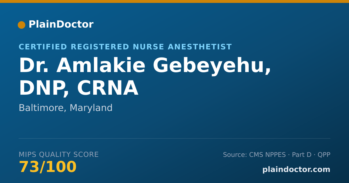Shareable card for Amlakie Gebeyehu, DNP, CRNA - Certified Registered Nurse Anesthetist, Baltimore, MD