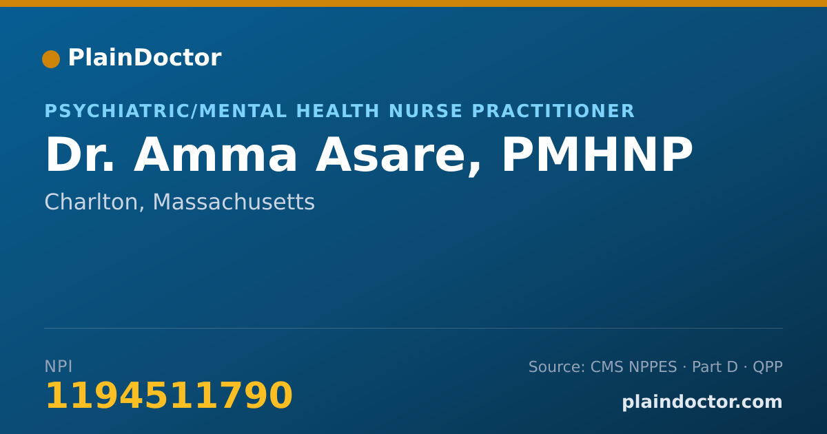 Shareable card for Amma Asare, PMHNP - Psychiatric/Mental Health Nurse Practitioner, Charlton, MA