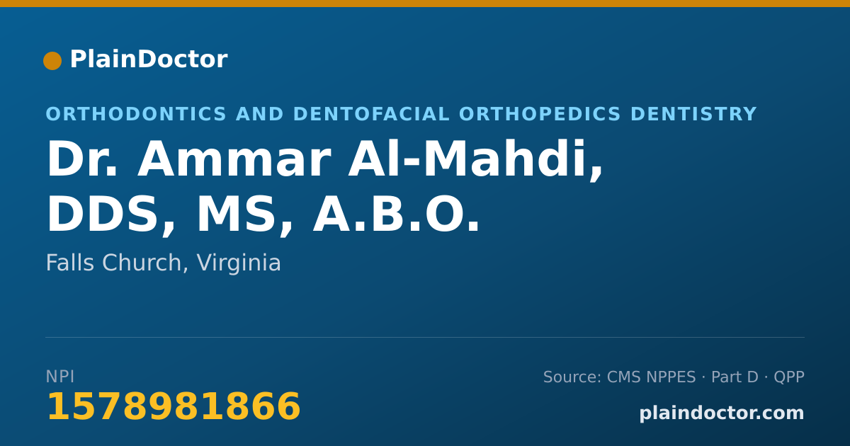 Shareable card for Ammar Al-Mahdi, DDS, MS, A.B.O. - Orthodontics and Dentofacial Orthopedics Dentistry, Falls Church, VA