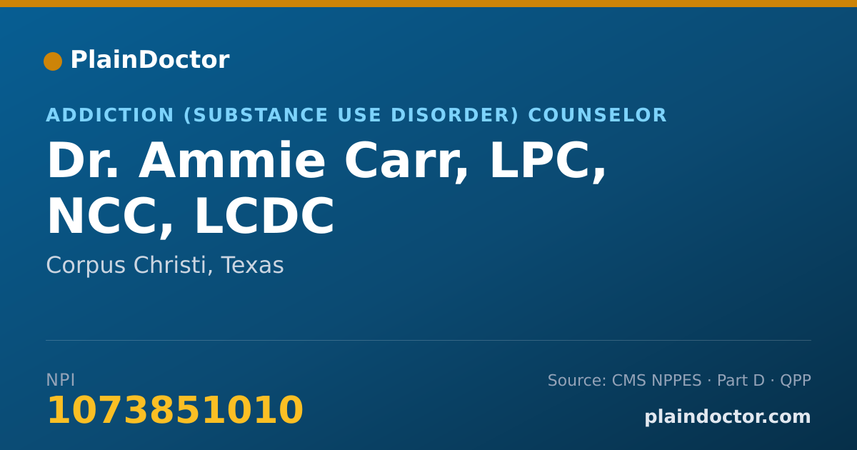 Shareable card for Ammie Carr, LPC, NCC, LCDC - Addiction (Substance Use Disorder) Counselor, Corpus Christi, TX