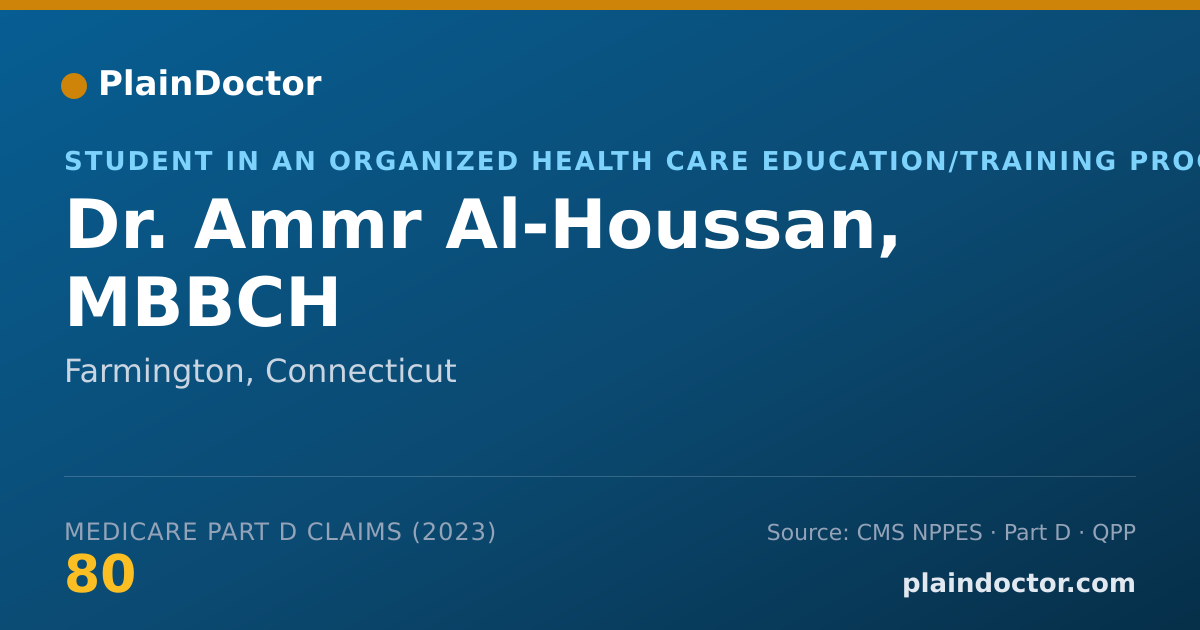 Shareable card for Ammr Al-Houssan, MBBCH - Student in an Organized Health Care Education/Training Program, Farmington, CT