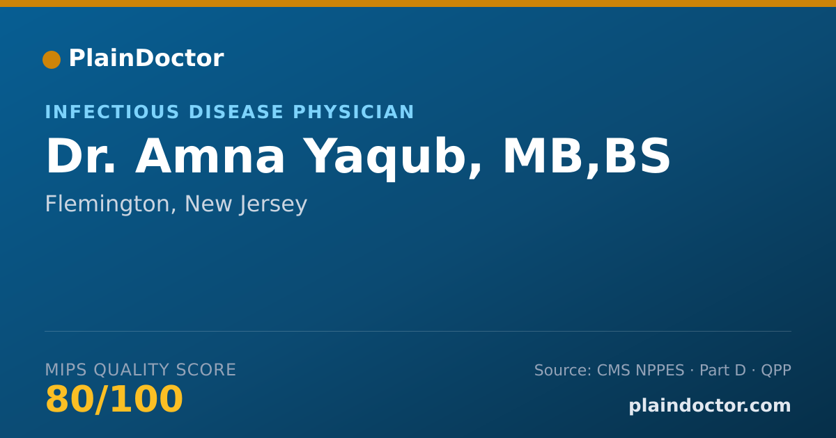Shareable card for Amna Yaqub, MB,BS - Infectious Disease Physician, Flemington, NJ